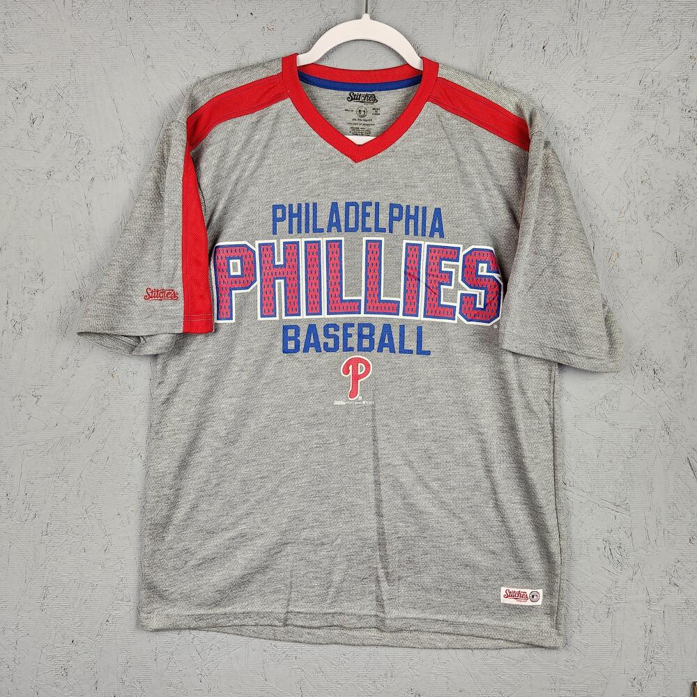 Philadelphia Phillies Shirt Mens Medium Gray Red MLB Baseball Stitches Graphic